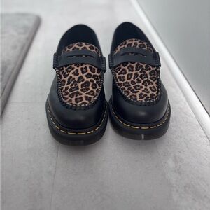 Dr. Martens Black Leather Loafers with Leopard Print